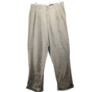 Eddie Bauer Mens 35x32 Pleated Linen Pants Khaki Tan‎ Cuffed Straight Trousers